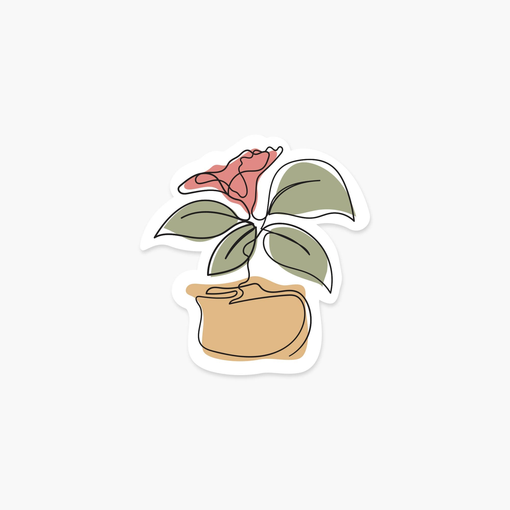 Rose in a Pot - Floral Line Art Sticker